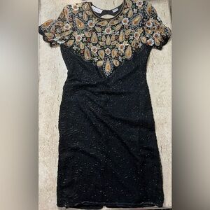 Vintage 1980’s Laurence Kazar Beaded and Sequins Silk Dress Size Medium